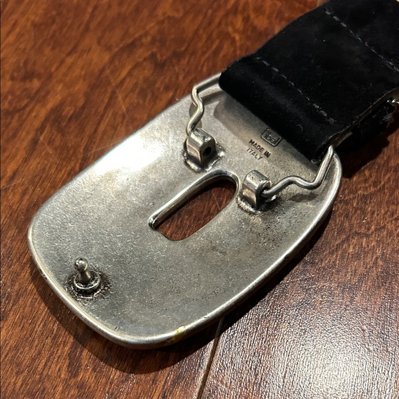 Vintage Streets Ahead Black Suede Belt with Italian Silver Buckle, Size Small
